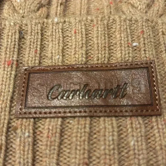 Carhartt Wool Blend Ribbed Cable Knit Fisherman cuffed Beanie, Caramel Nep - Picture 2 of 8